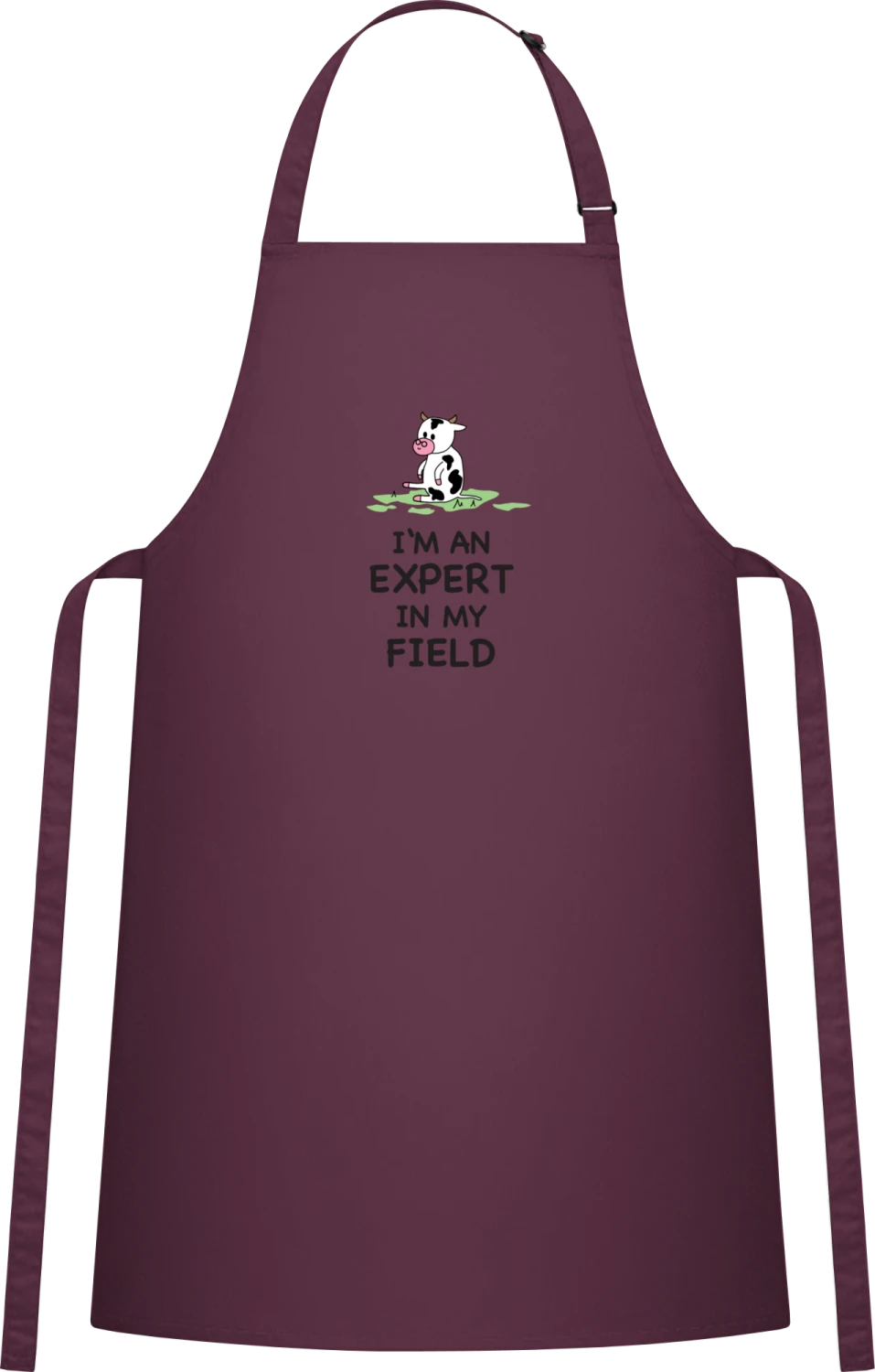 Expert In My Field Cow - Aubergine Cotton Bib Apron - Front