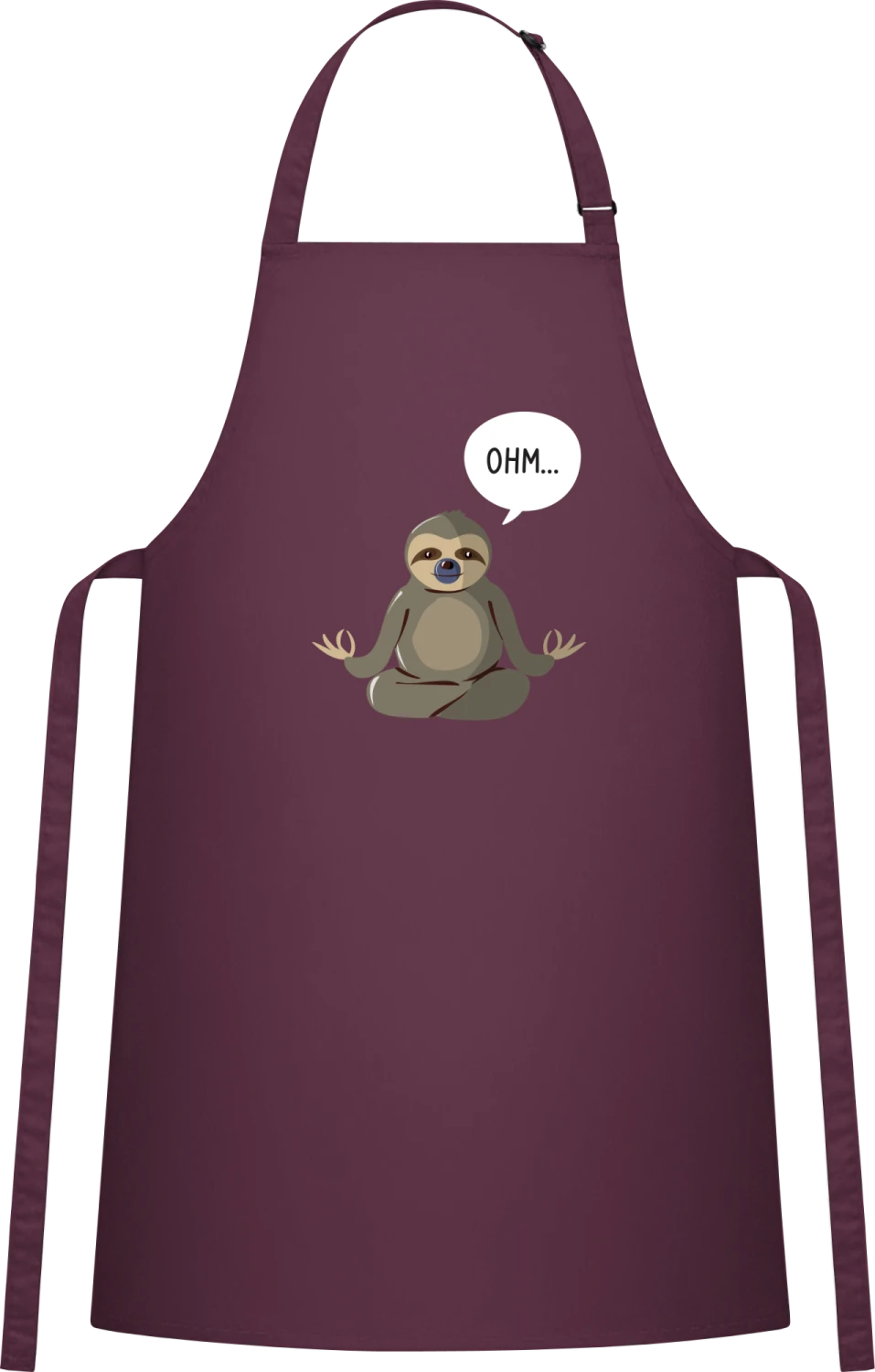 Ohm Sloth - Aubergine Cotton Bib Apron - Front