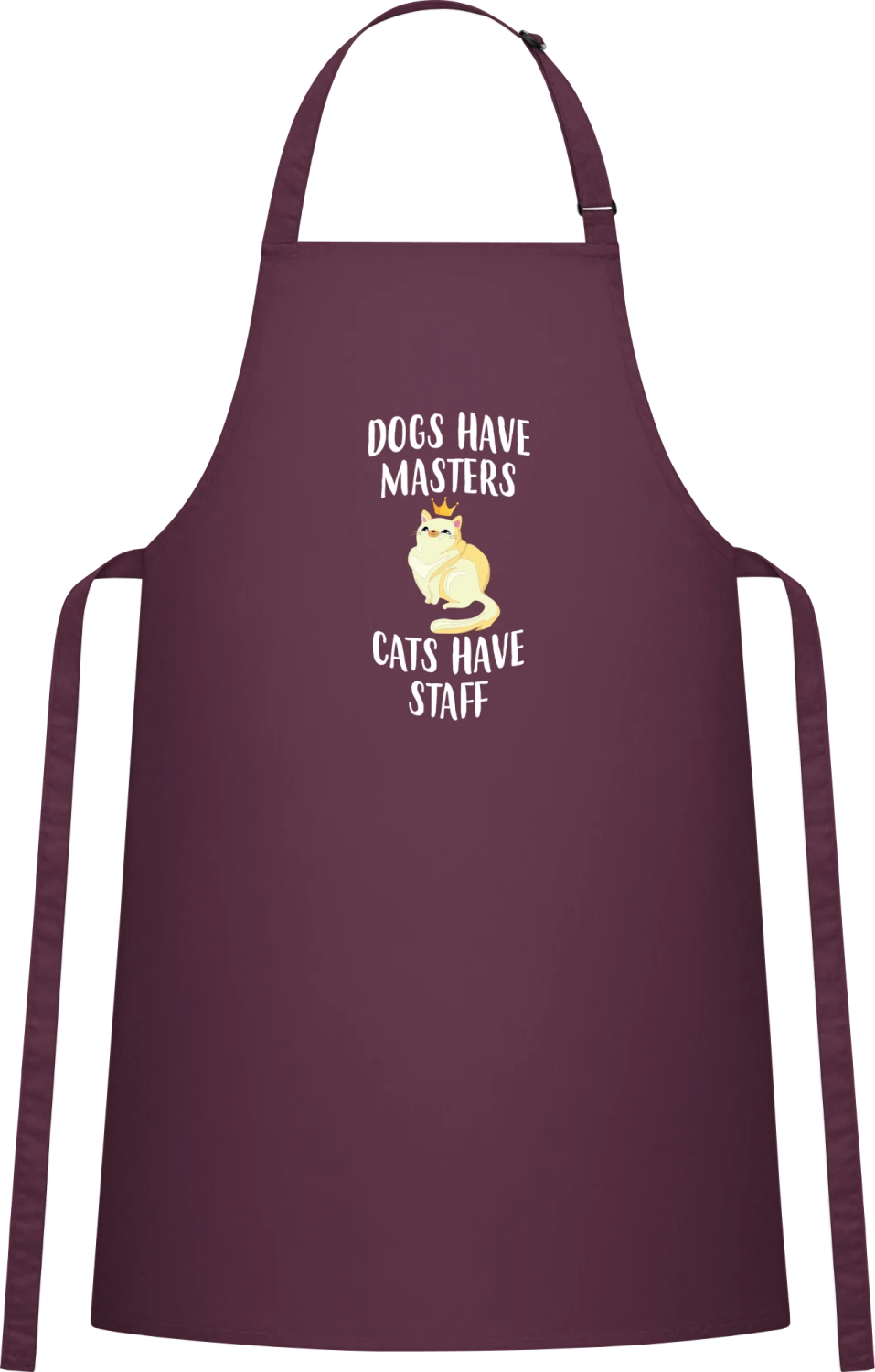 Dogs Have Masters Cats Have Staff - Aubergine Cotton Bib Apron - Front