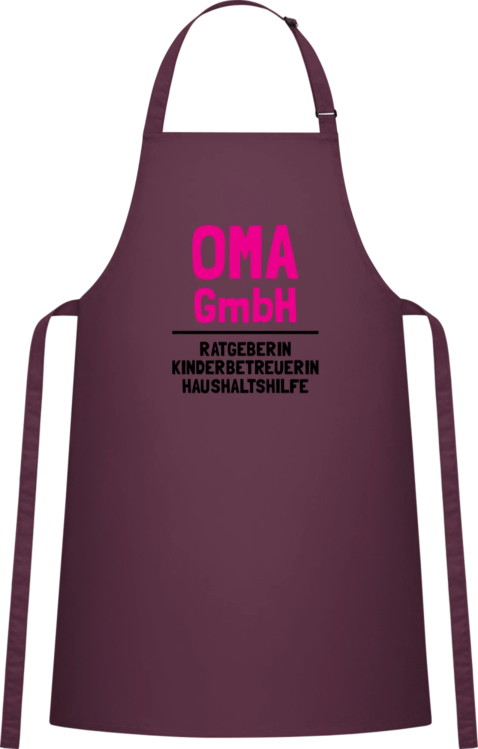 Oma GmbH - Ratgeberin Kinderbetreuerin Haushaltshilfe - Aubergine Cotton Bib Apron - Front