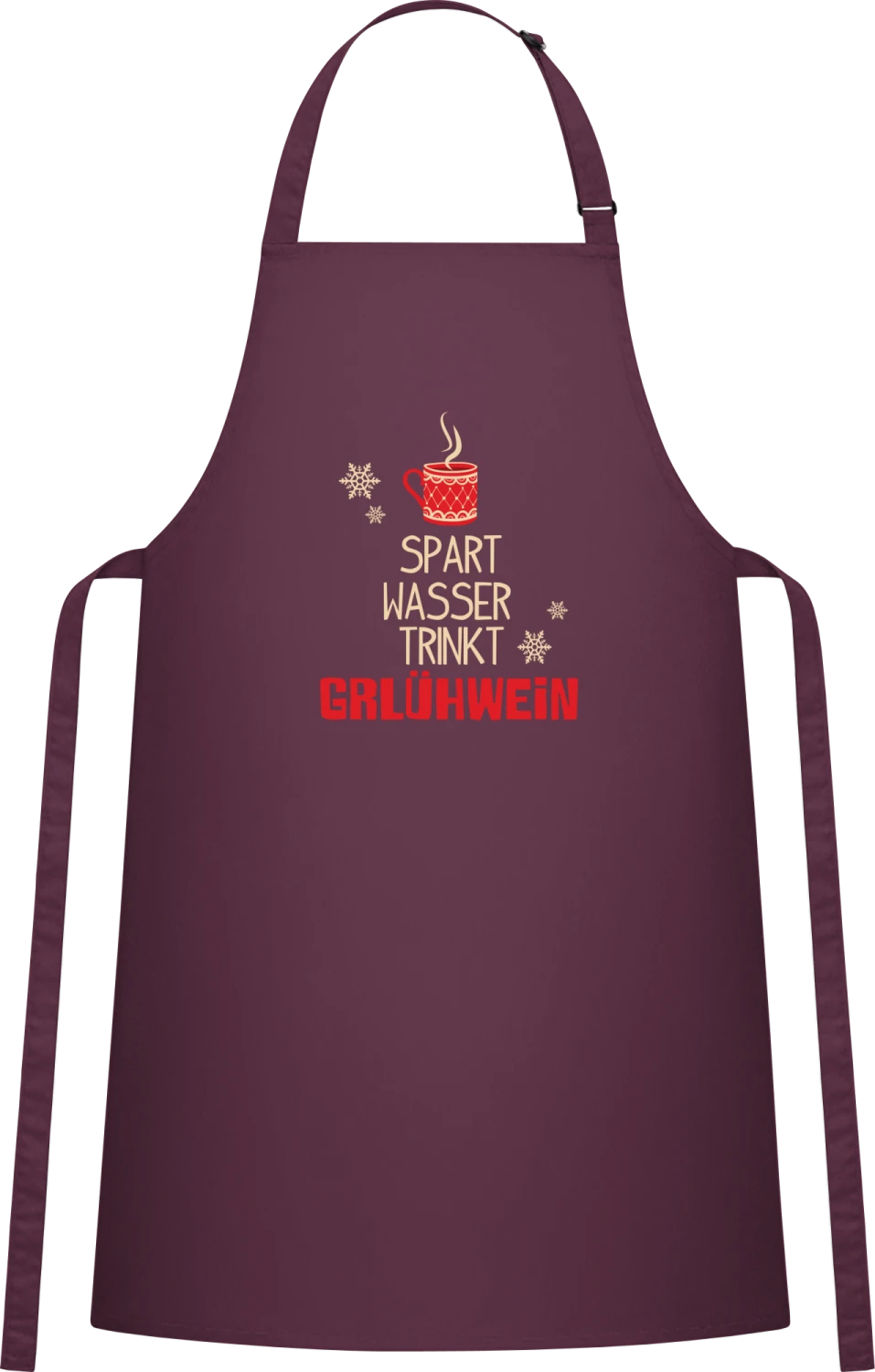 Spart Wasser trinkt Glühwein - Aubergine Cotton Bib Apron - Front