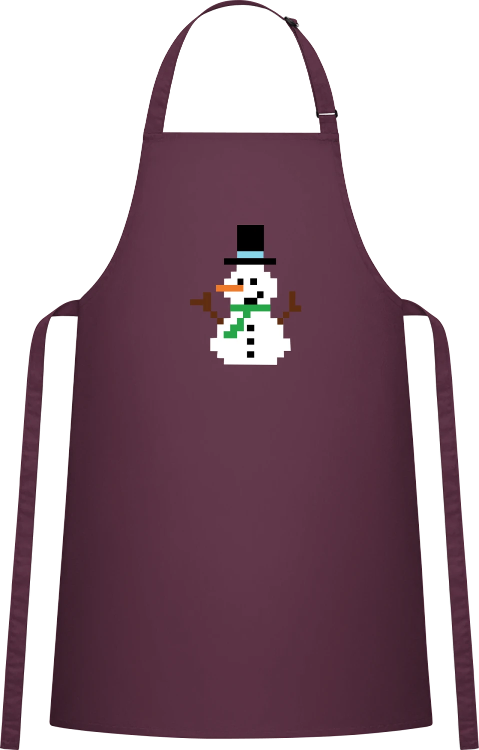 Pixel Snowman - Aubergine Cotton Bib Apron - Front