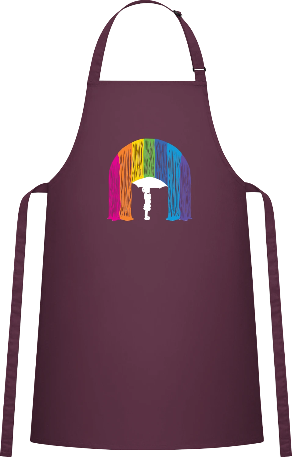 Girl In The Rain-bow - Aubergine Cotton Bib Apron - Front