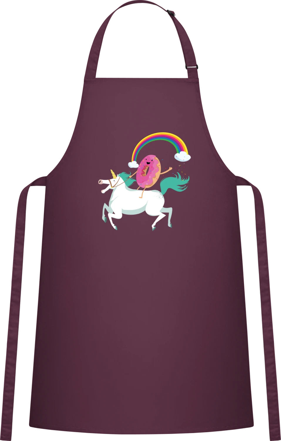 Donut Riding Unicorn - Aubergine Cotton Bib Apron - Front