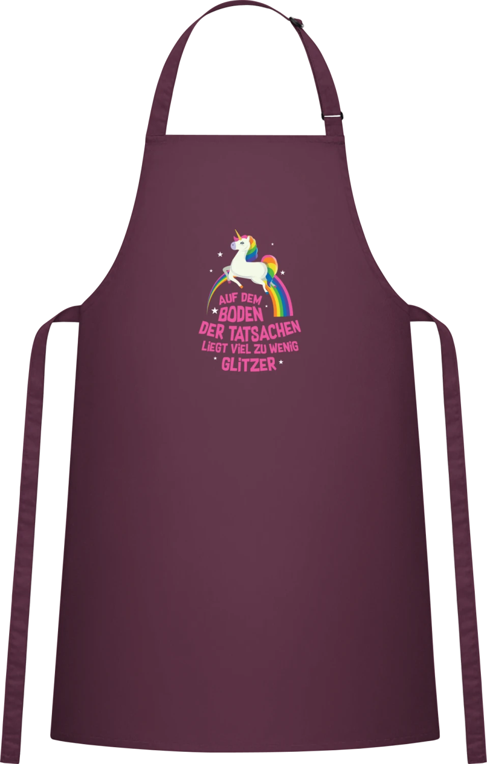 Auf dem Boden der Tatsachen liegt viel zu wenig Glitzer - Aubergine Cotton Bib Apron - Front