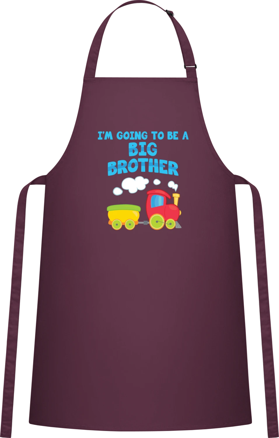 I'm Going To Be A Big Brother Locomotive - Aubergine Cotton Bib Apron - Front