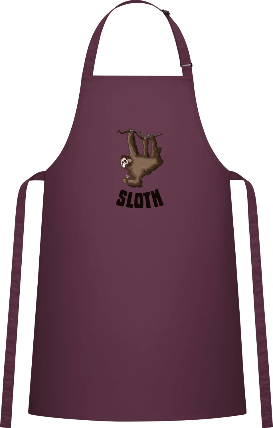 Sloth - Aubergine Cotton Bib Apron - Front