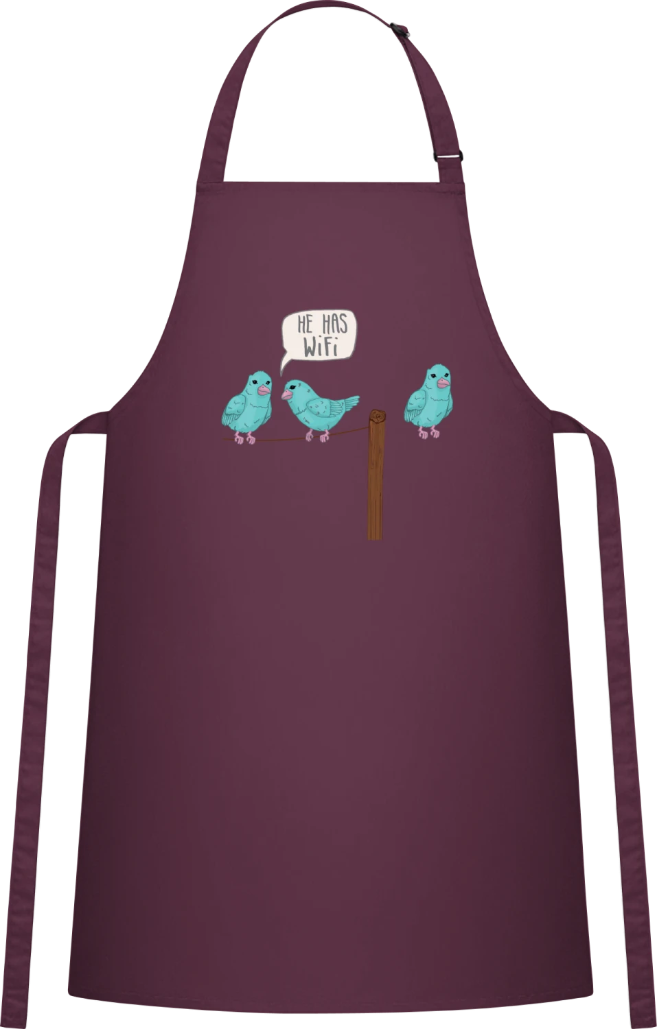 He has WiFi Comic - Aubergine Cotton Bib Apron - Front