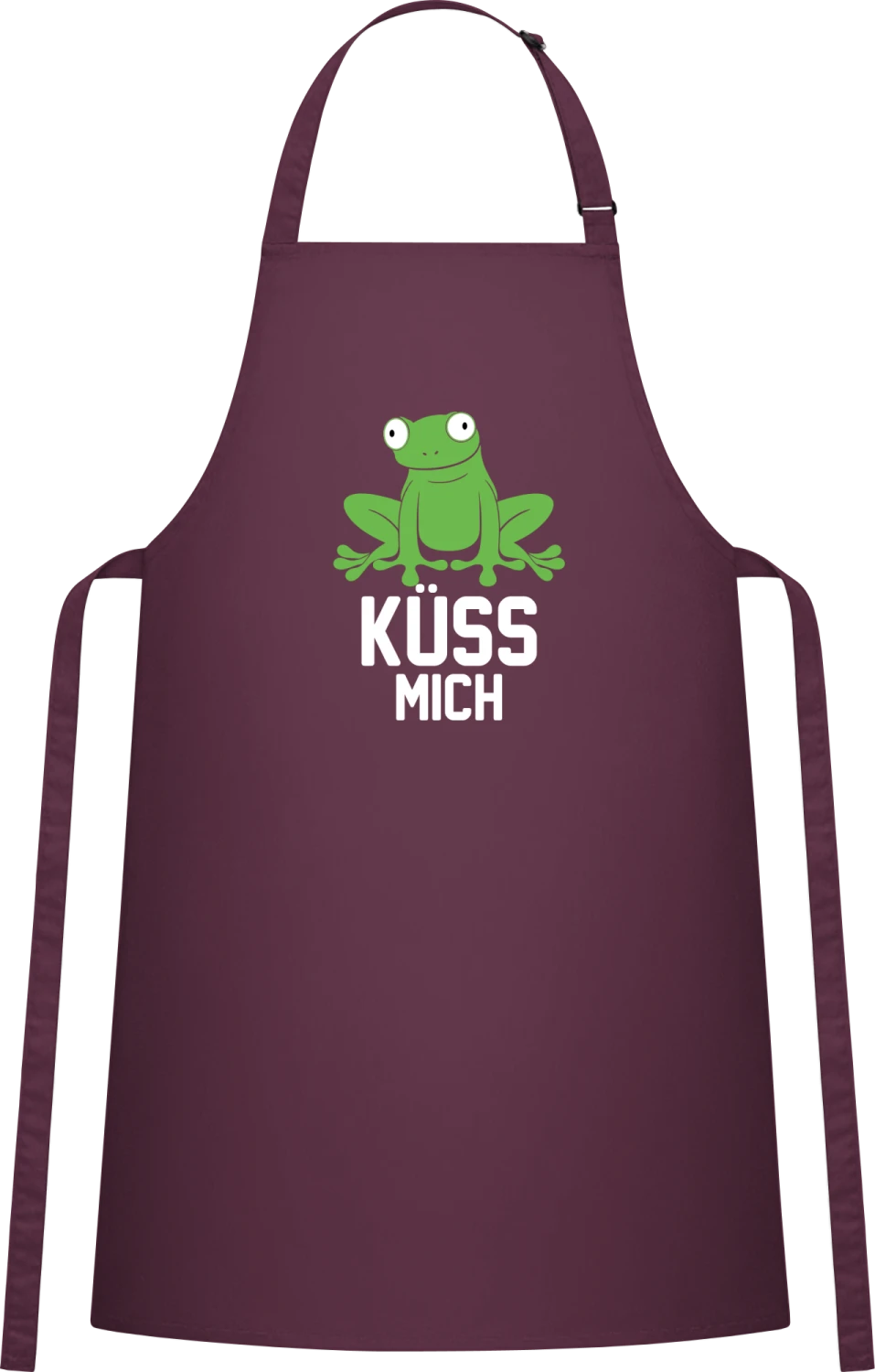 Küss mich Green Frog - Aubergine Cotton Bib Apron - Front