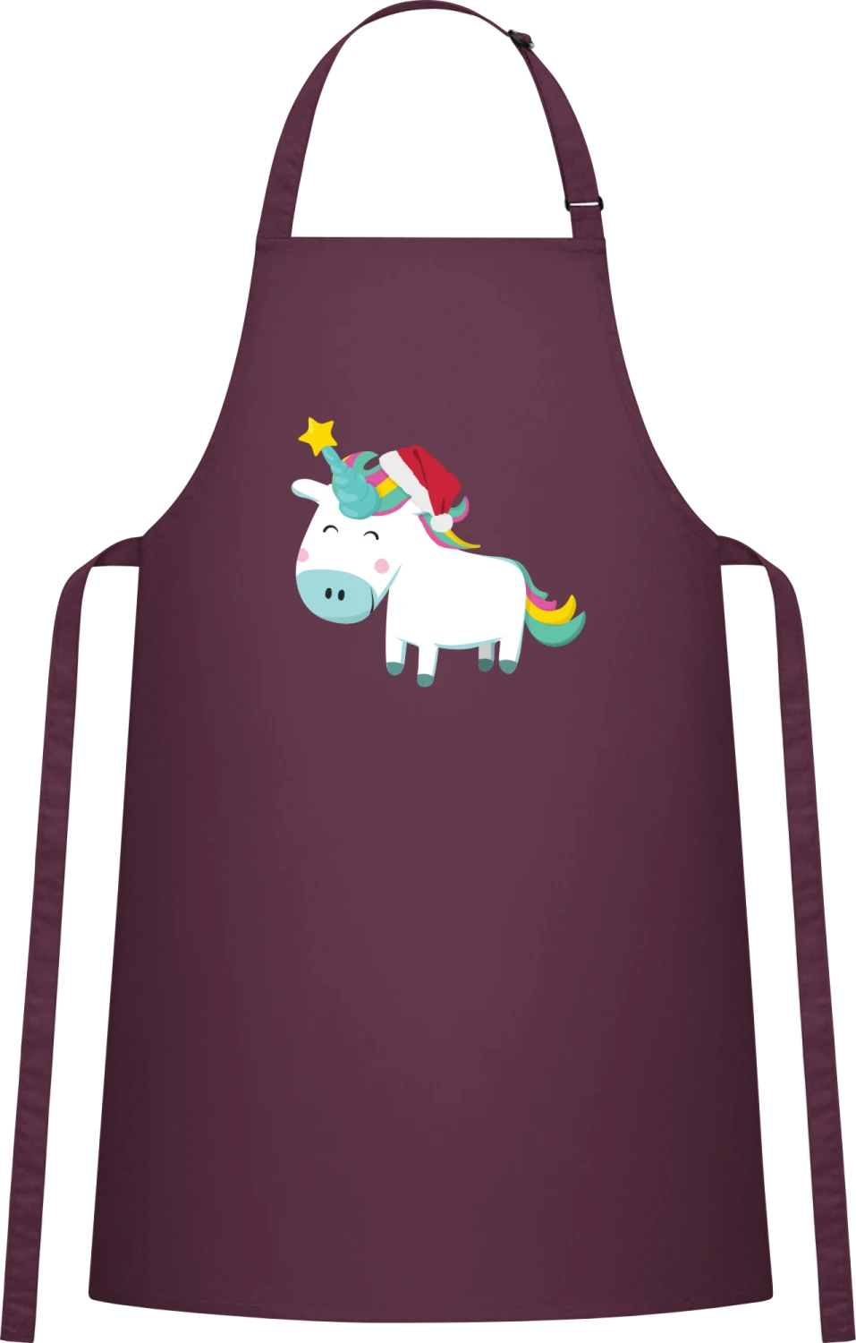 Christmas Unicorn - Aubergine Cotton Bib Apron - Front