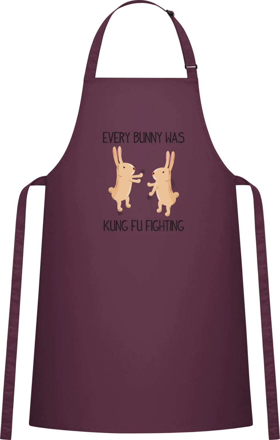 Every Bunny Was Kung Fu Fighting - Aubergine Cotton Bib Apron - Front