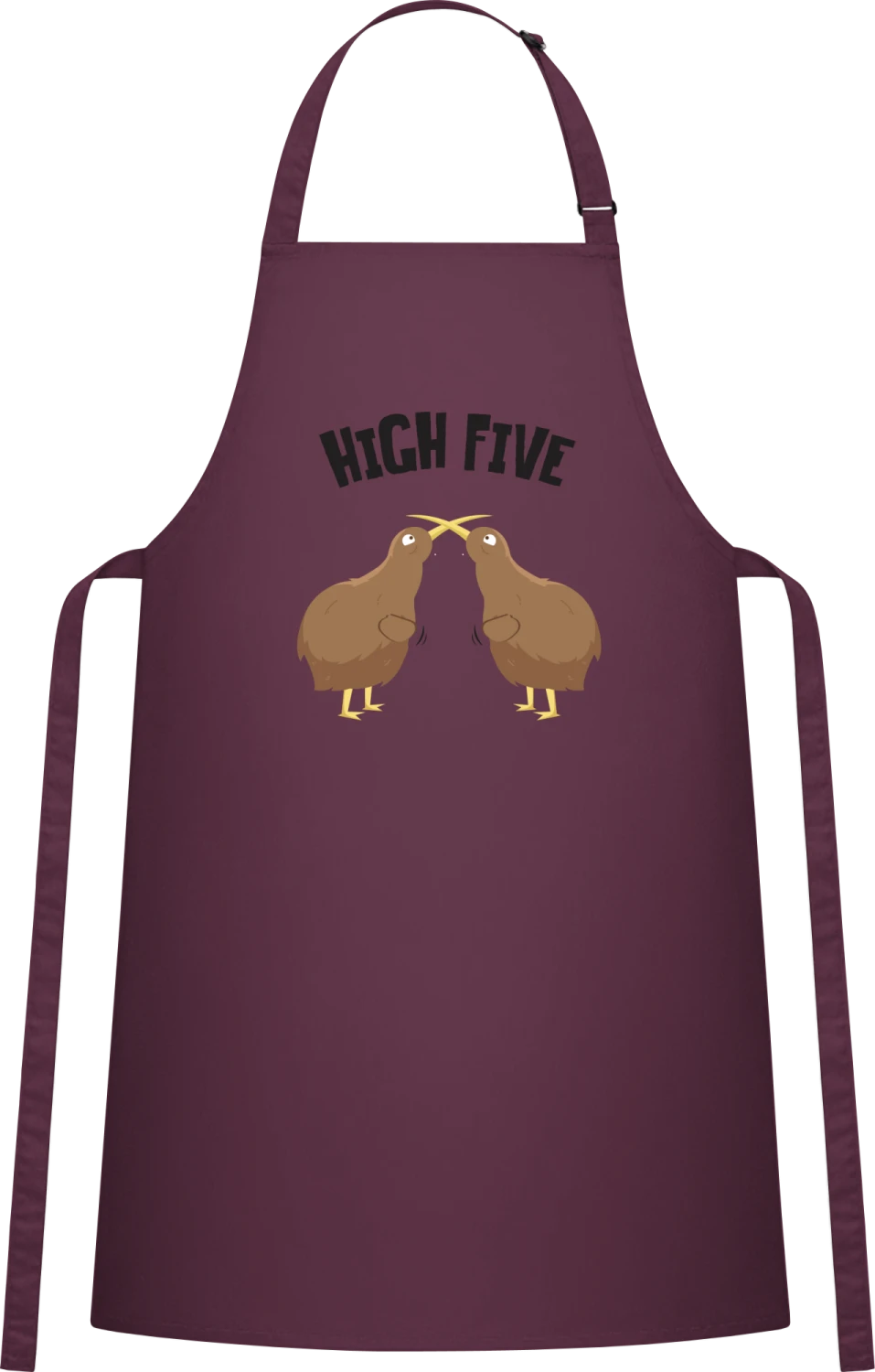 High Five Kiwi Bird - Aubergine Cotton Bib Apron - Front