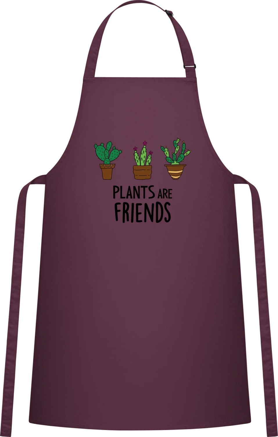 Plants Are Friends - Aubergine Cotton Bib Apron - Front