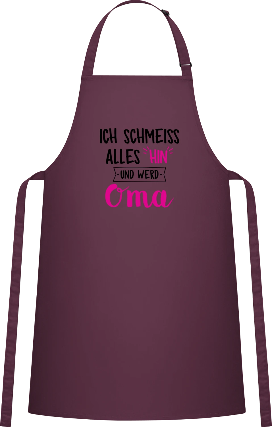 Ich schmeiss alles hin und werd Oma - Aubergine Cotton Bib Apron - Front