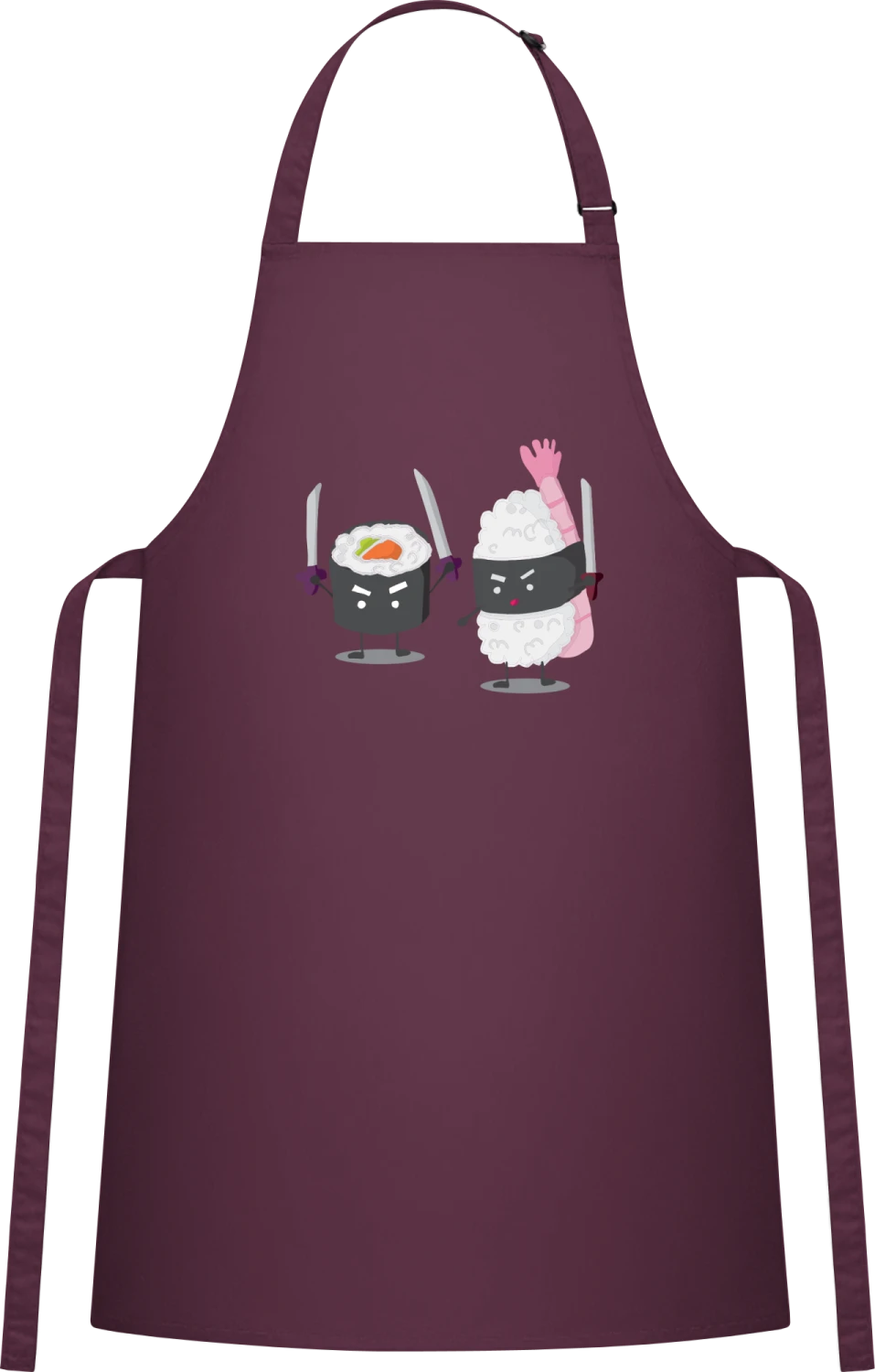 Sushi Ninjas - Aubergine Cotton Bib Apron - Front