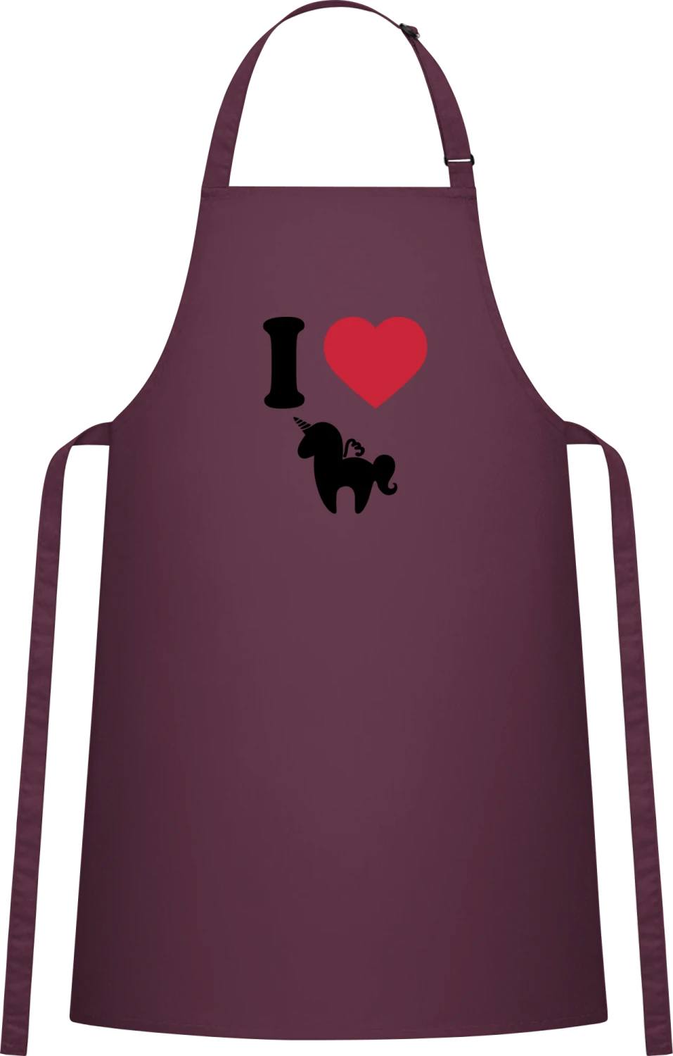 I Love Unicorns - Aubergine Cotton Bib Apron - Front