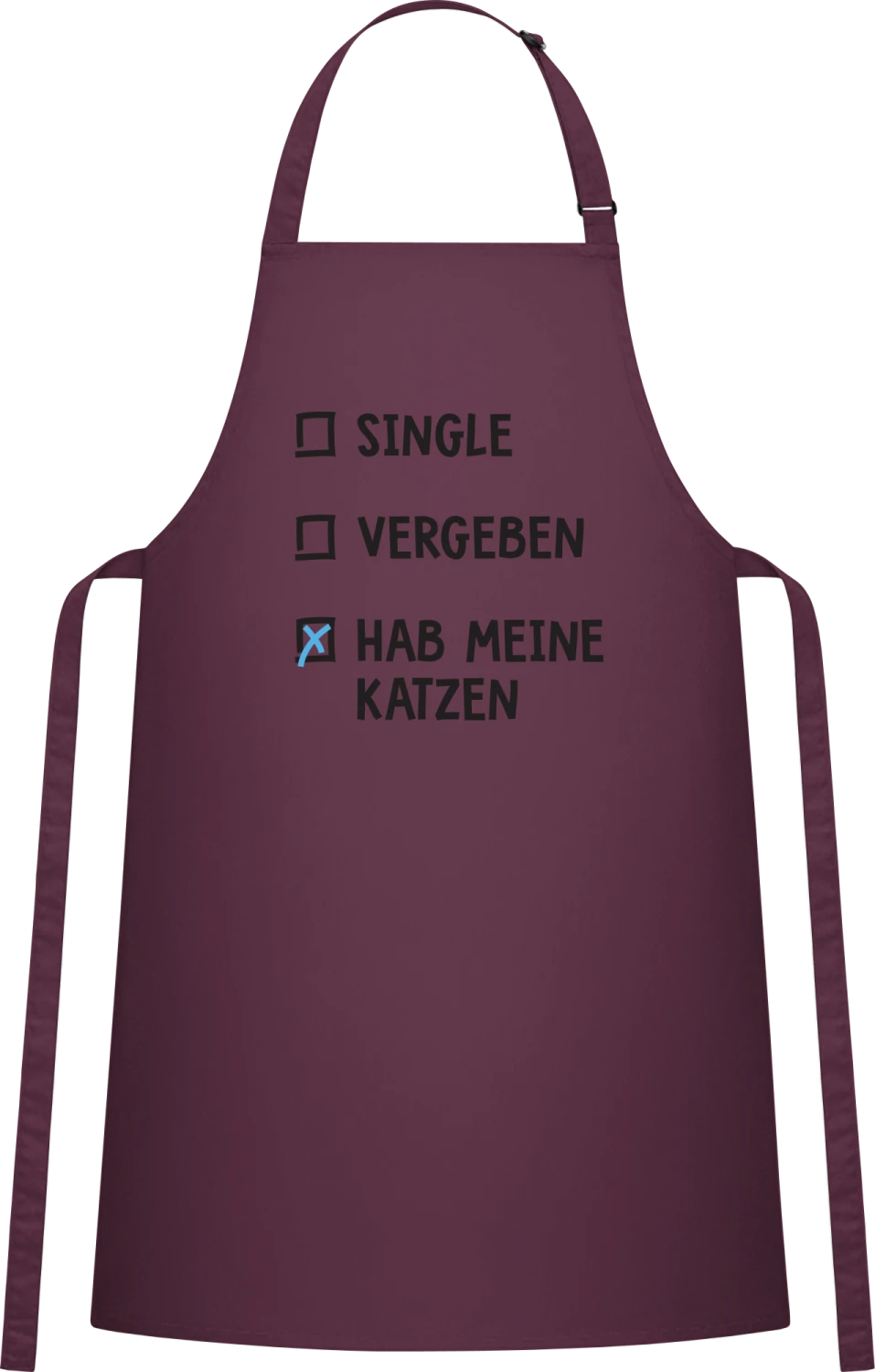 Single Vergeben Hab meine Katzen - Aubergine Cotton Bib Apron - Front