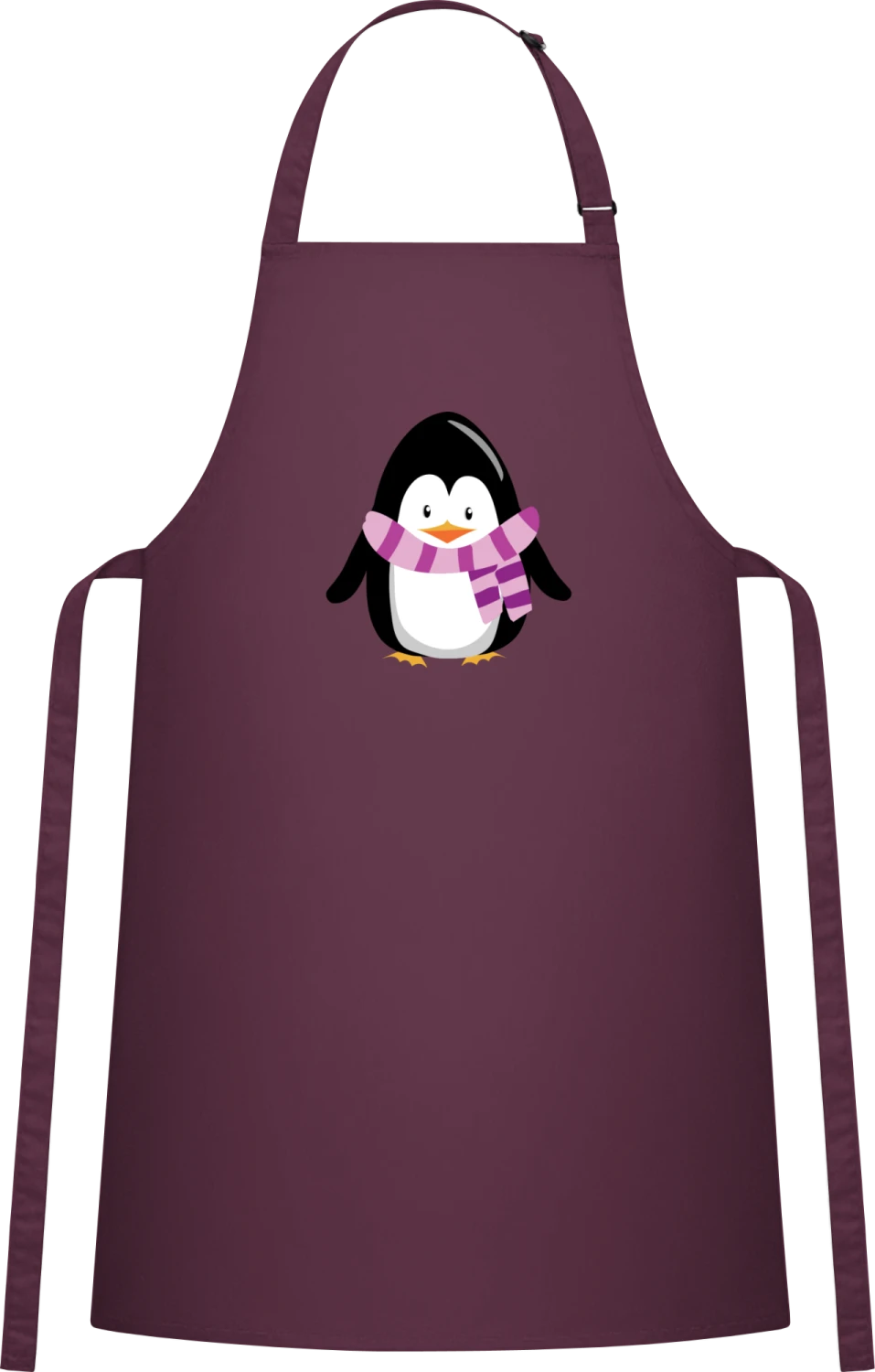 Penguin Freezing - Aubergine Cotton Bib Apron - Front