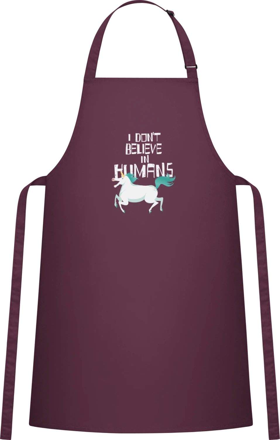 I Don't Believe In Humans Unicorn - Aubergine Cotton Bib Apron - Front