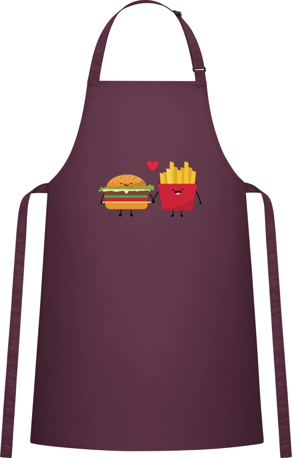 Hamburger And French Fries In Love - Aubergine Cotton Bib Apron - Front