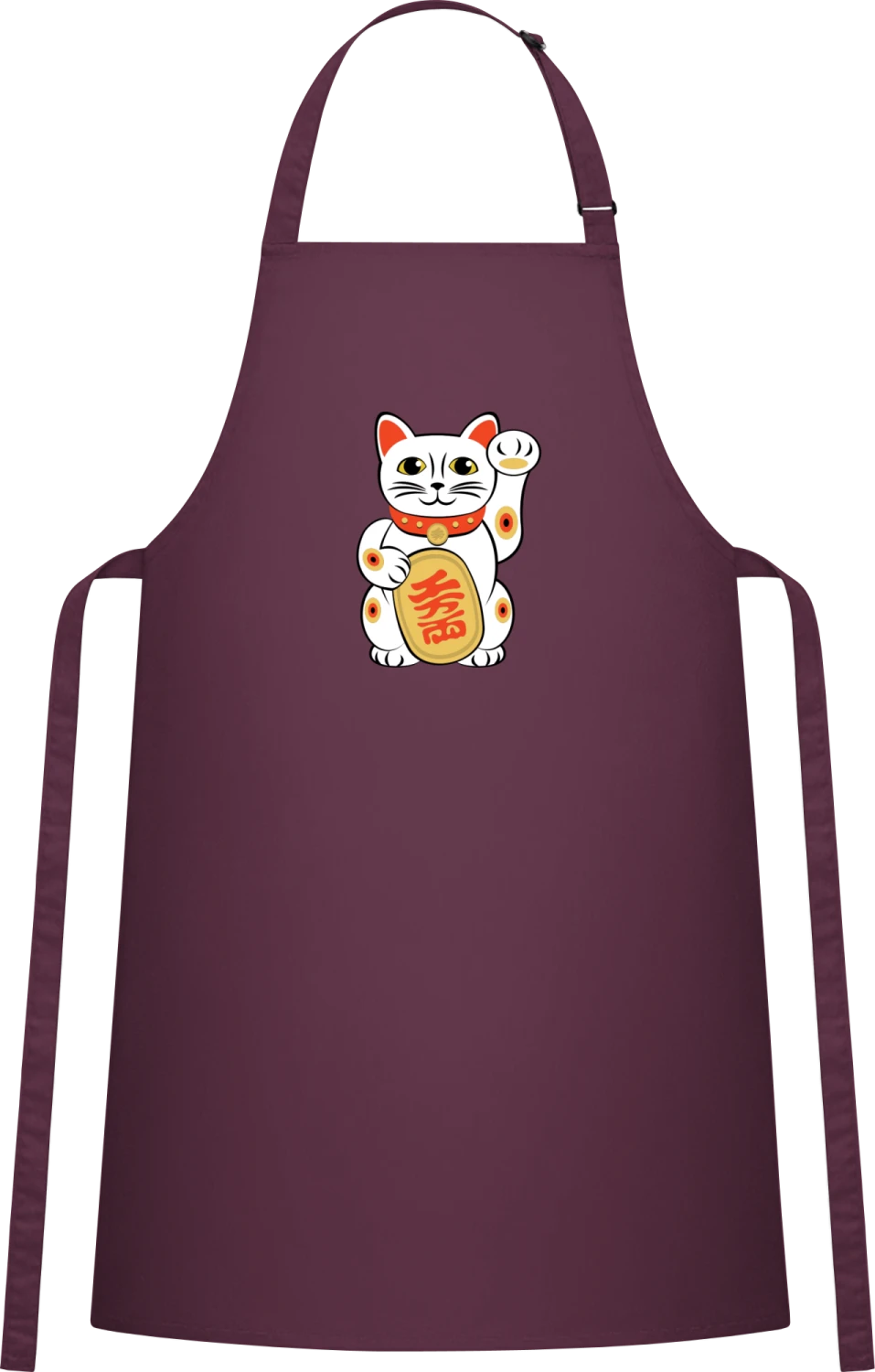 Chinese Lucky Cat - Aubergine Cotton Bib Apron - Front