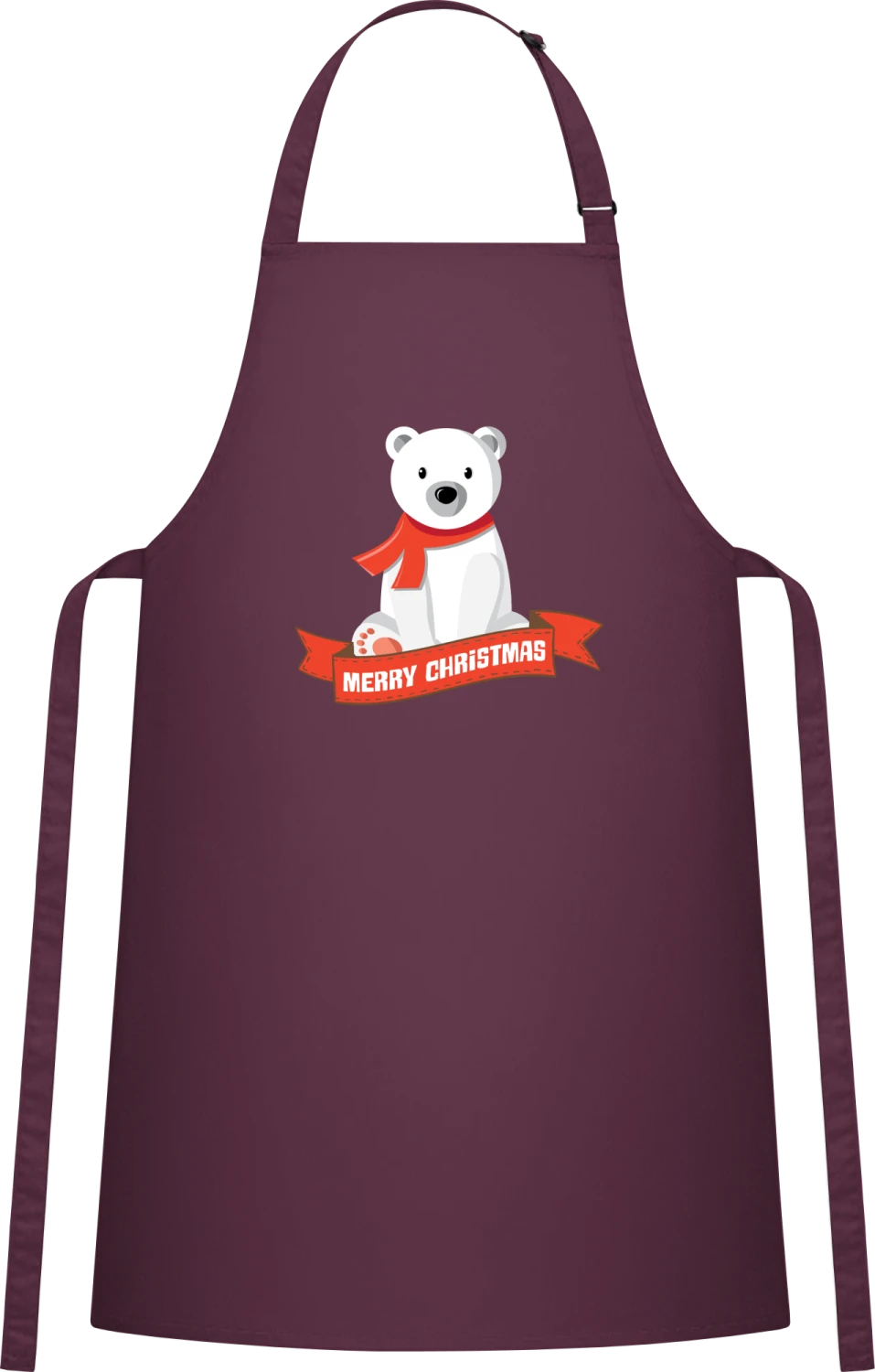 Ice Bear Merry Christmas - Aubergine Cotton Bib Apron - Front