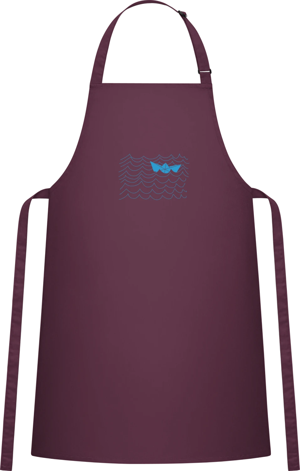 Paper Ship - Aubergine Cotton Bib Apron - Front