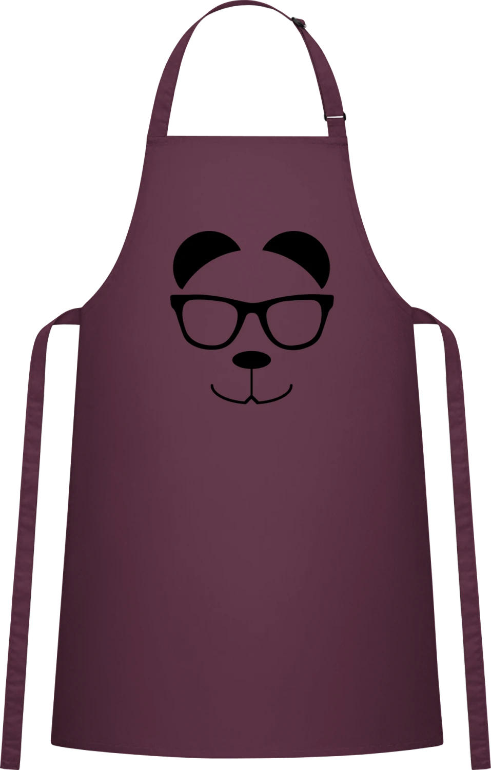 Panda Bear Nerd - Aubergine Cotton Bib Apron - Front