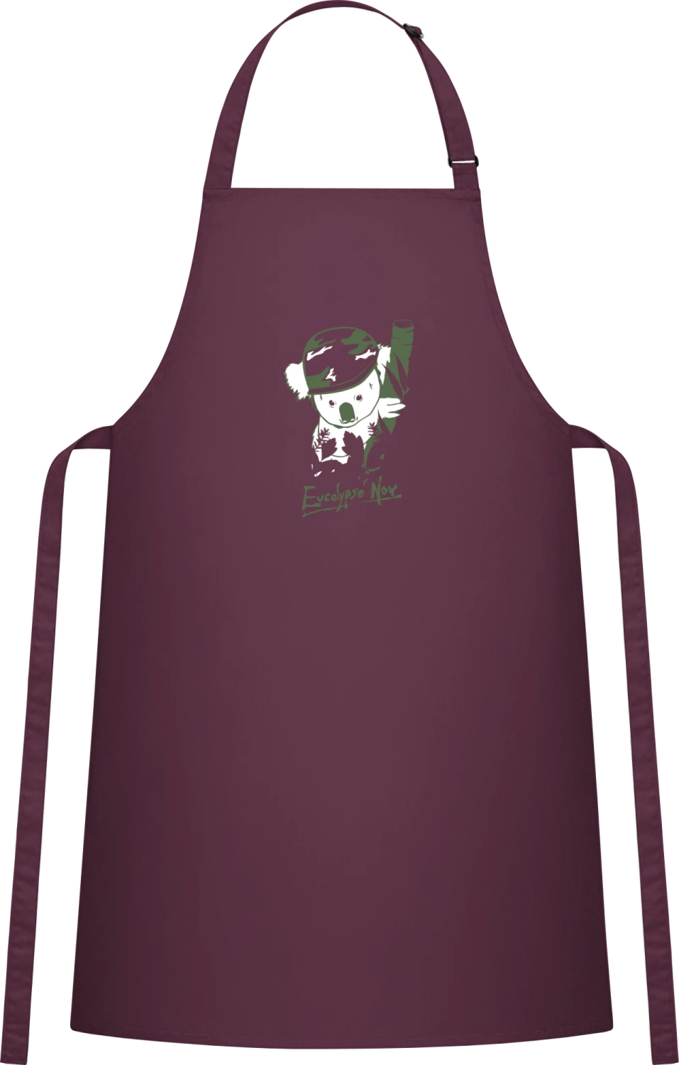 Eucalypse Now - Aubergine Cotton Bib Apron - Front