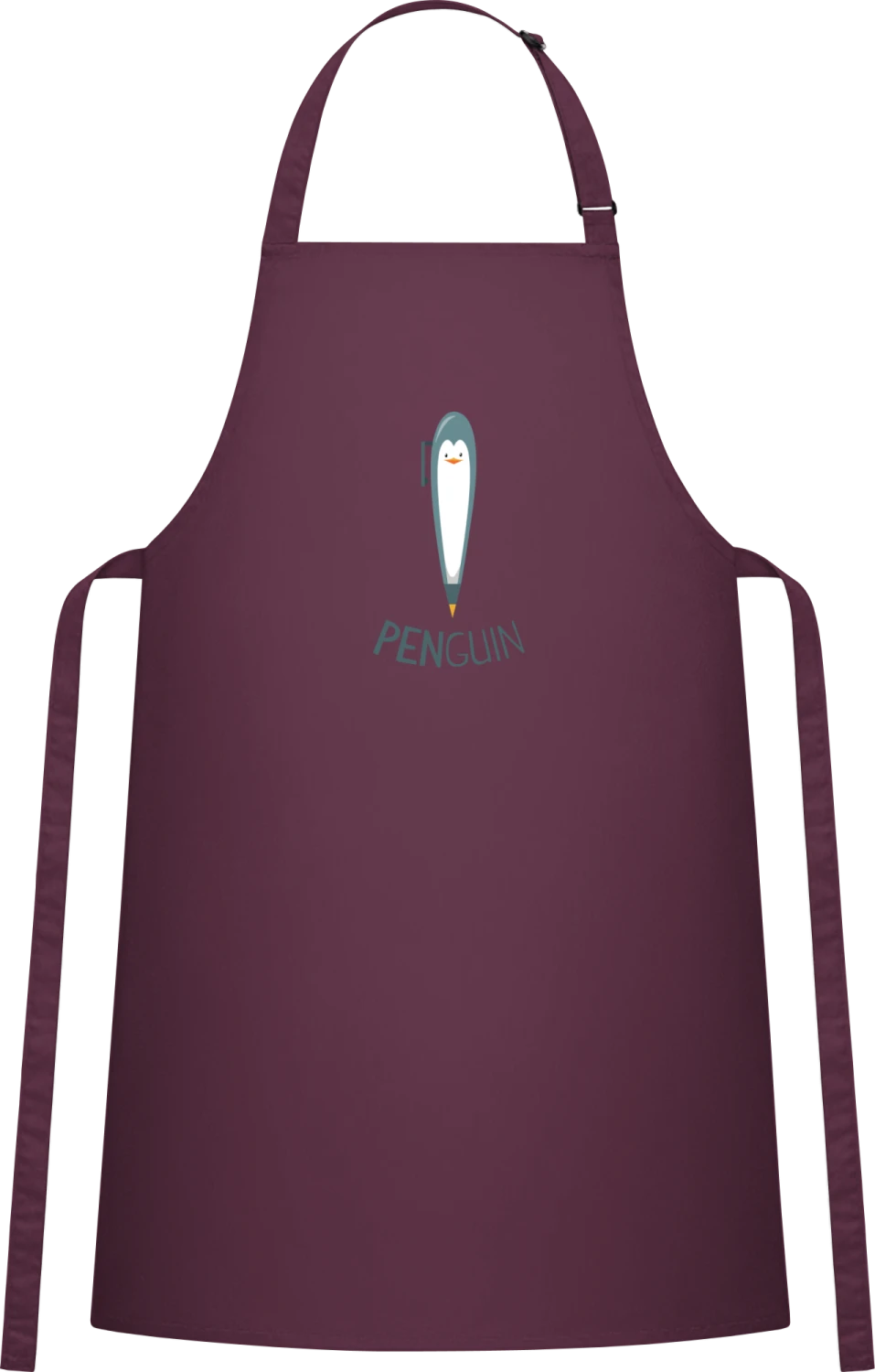 Penguin Fun - Aubergine Cotton Bib Apron - Front