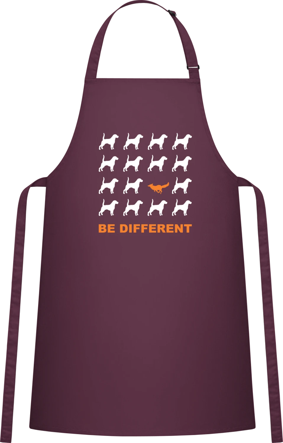 Be Different Fox - Aubergine Cotton Bib Apron - Front