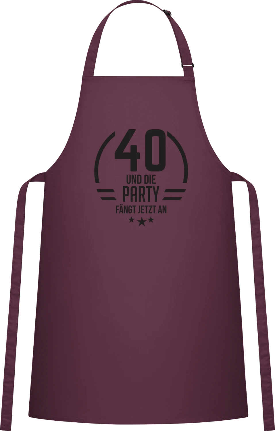 40 und die Party fängt jetzt an - Aubergine Cotton Bib Apron - Front