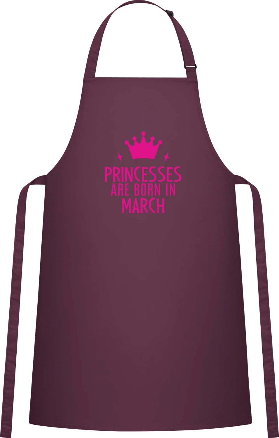 Princesses Are Born In March - Aubergine Cotton Bib Apron - Front