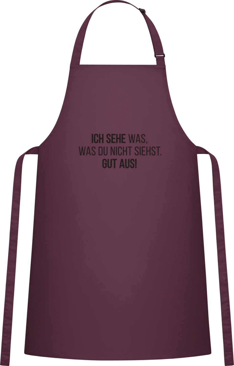 Ich sehe was, was du nicht siehst. Gut aus! - Aubergine Cotton Bib Apron - Front