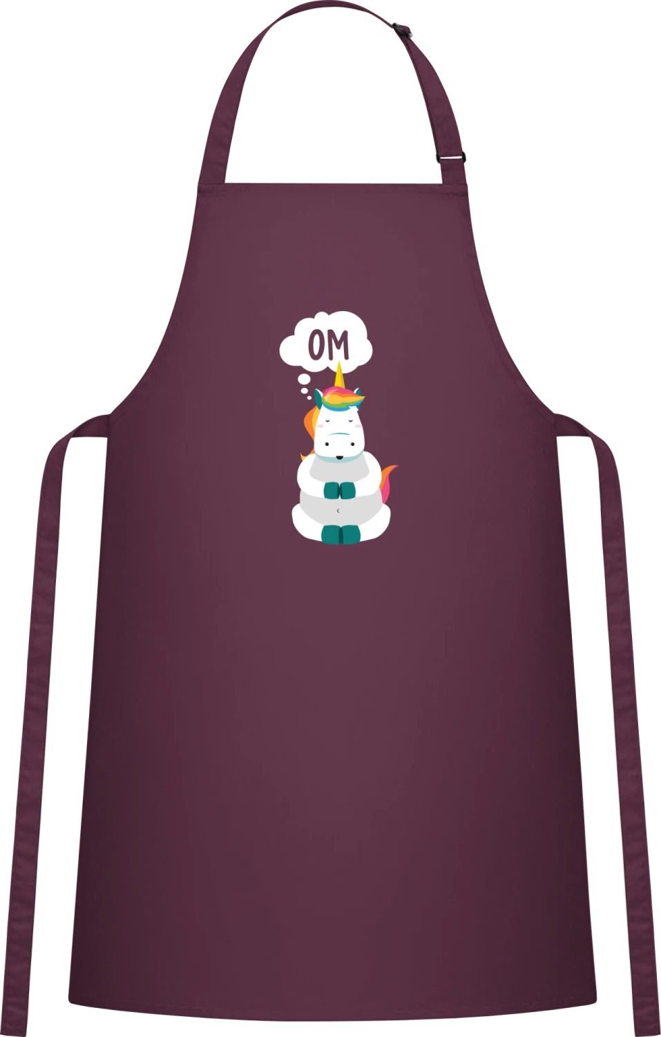 Om Unicorn - Aubergine Cotton Bib Apron - Front