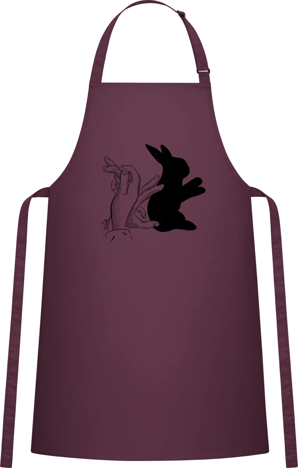 Rabbit Hand Shadow - Aubergine Cotton Bib Apron - Front