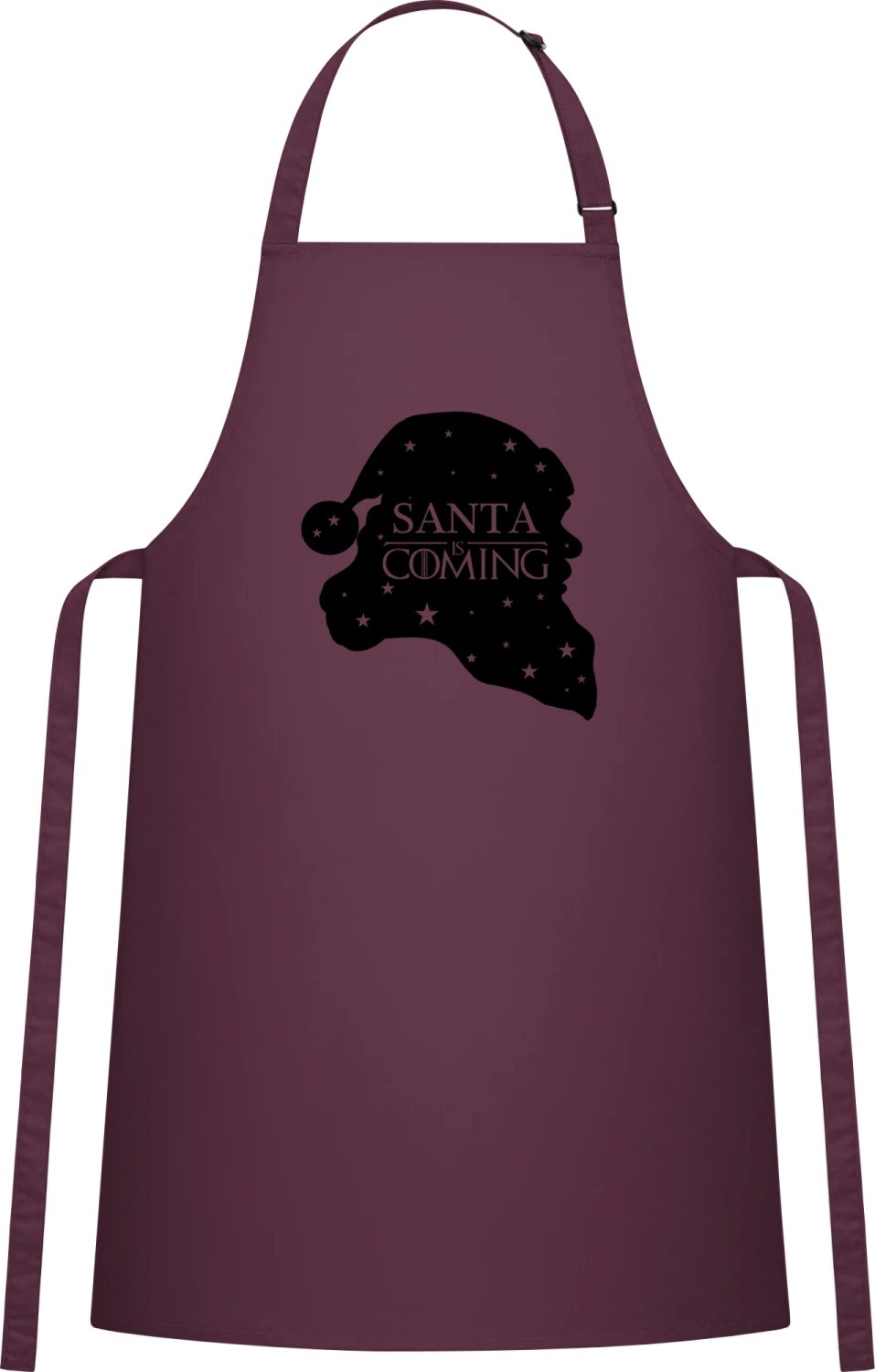 Santa Is Coming - Aubergine Cotton Bib Apron - Front