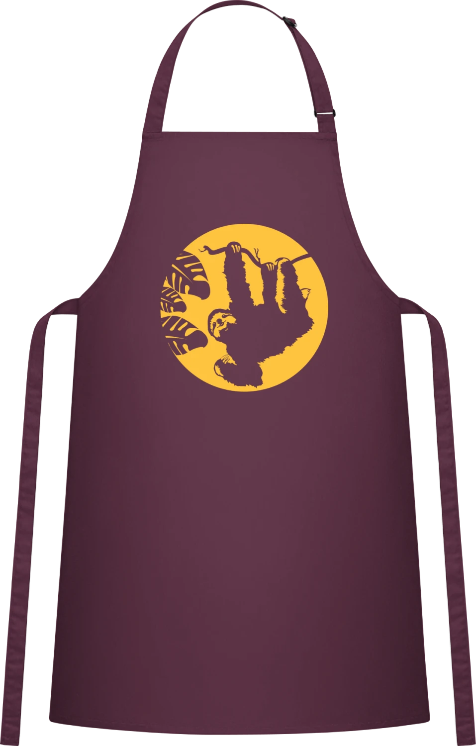 Sloth In Moonlight - Aubergine Cotton Bib Apron - Front