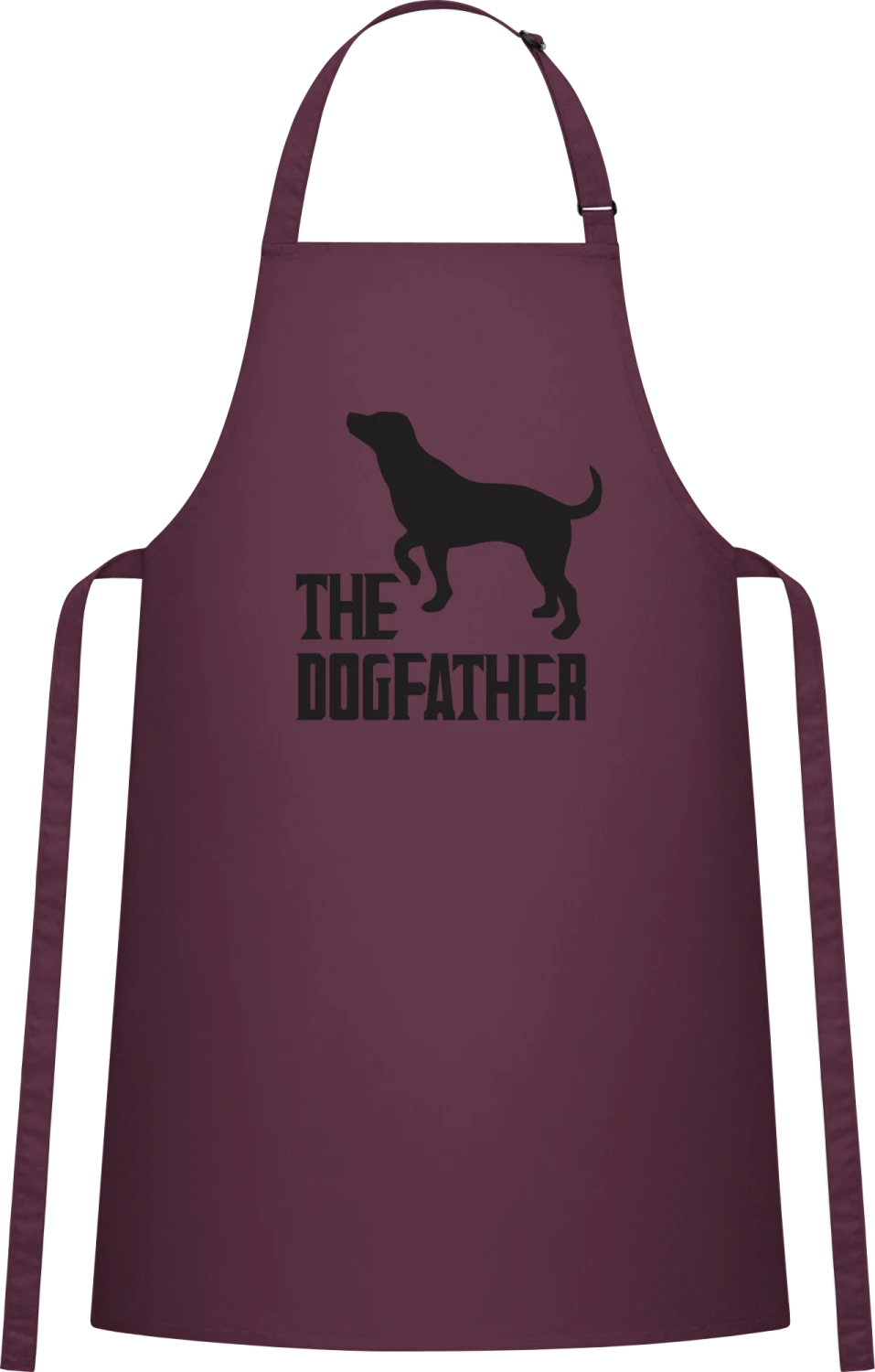 The Dogfather With Dog - Aubergine Cotton Bib Apron - Front