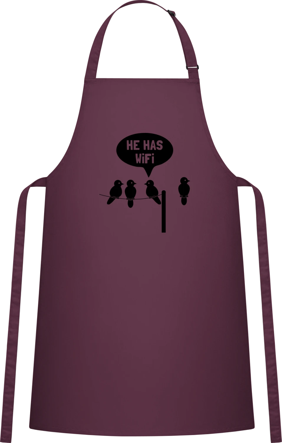 He has WiFi - Aubergine Cotton Bib Apron - Front