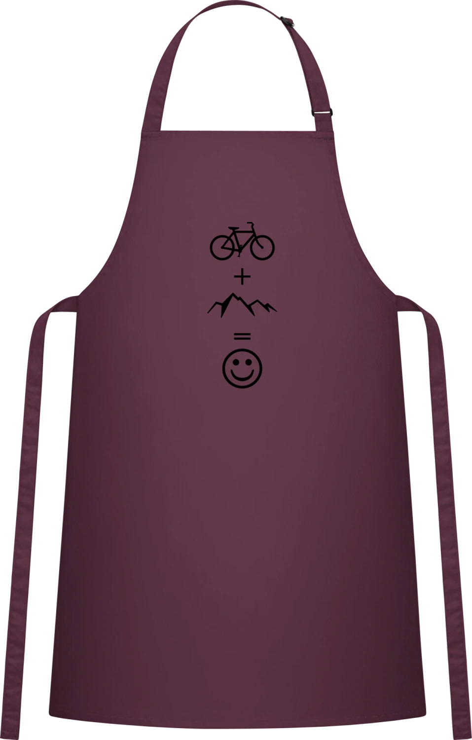 Bike And Mountains Make Me Happy - Aubergine Cotton Bib Apron - Front