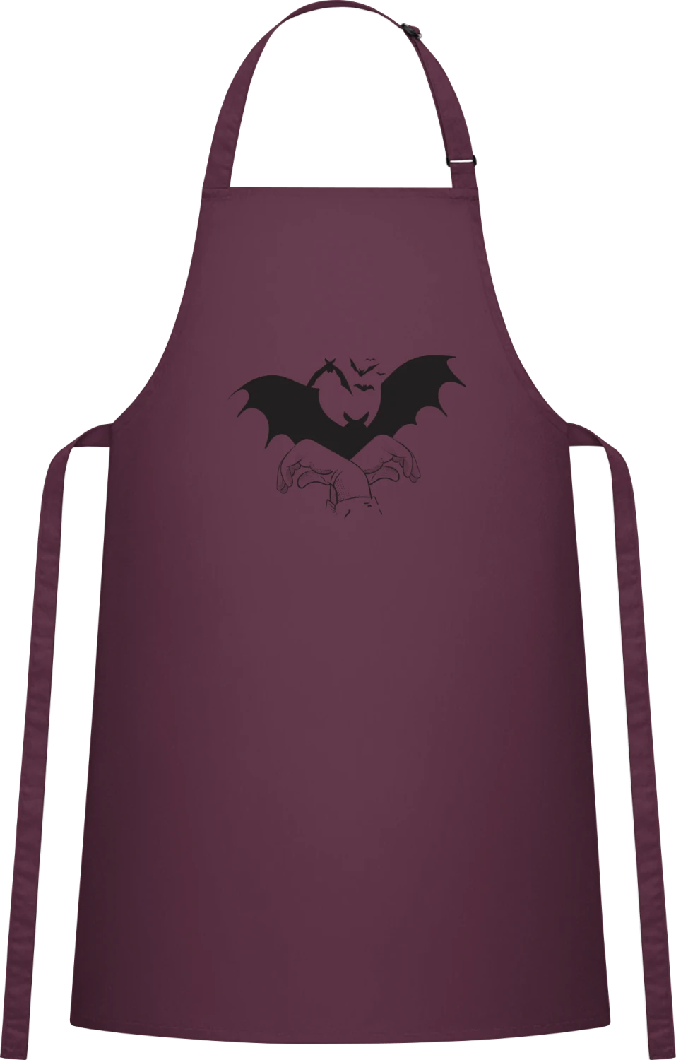 Bats Hand Shadow - Aubergine Cotton Bib Apron - Front