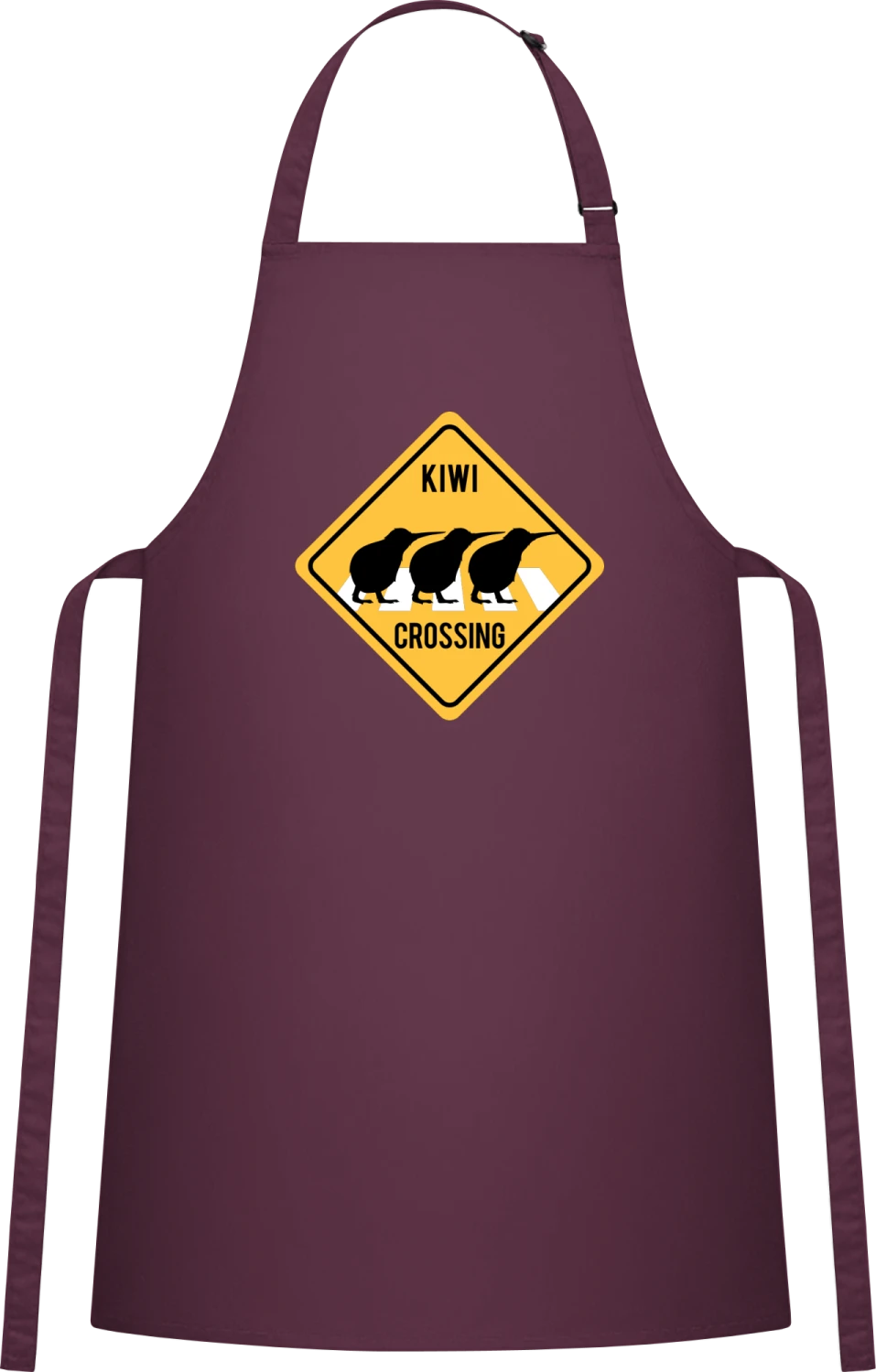 Kiwi Crossing Road Sign - Aubergine Cotton Bib Apron - Front