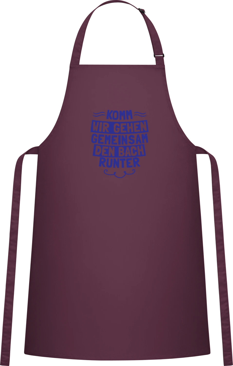 Komm wir gehen gemeinsam den Bach runter - Aubergine Cotton Bib Apron - Front