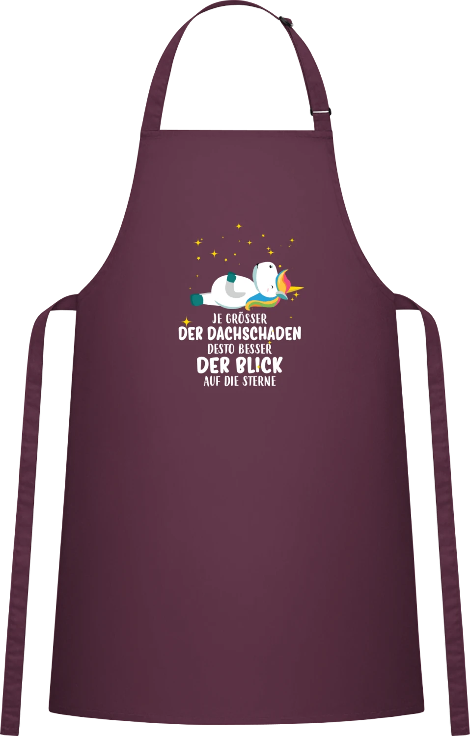 Je größer der Dachschaden desto besser der Blick auf die Sterne - Aubergine Cotton Bib Apron - Front