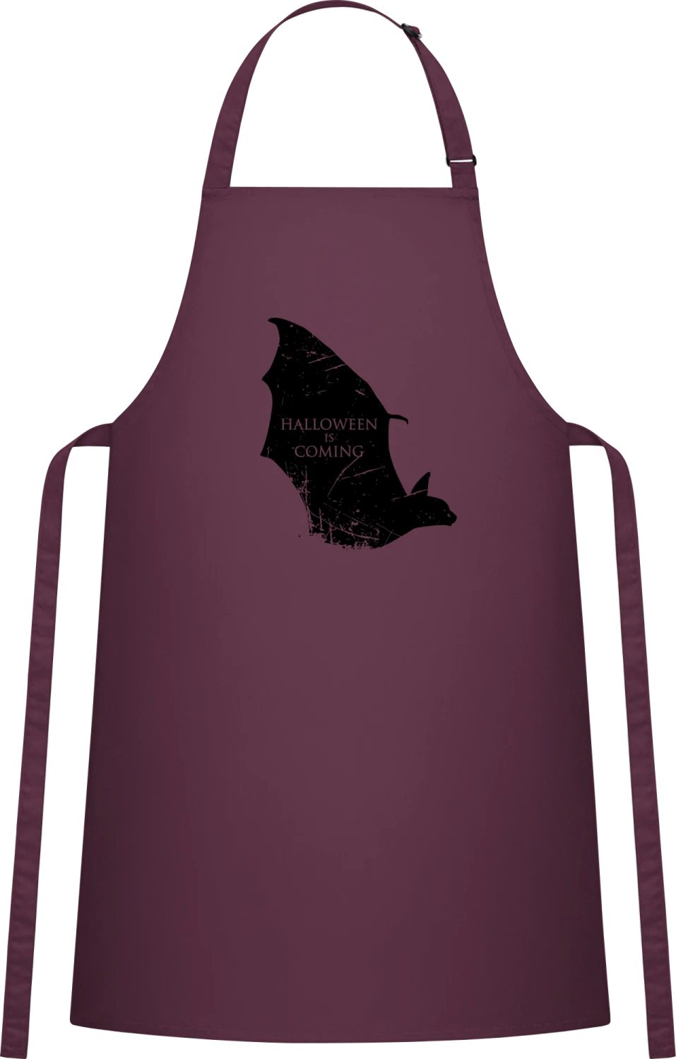 Halloween Is Coming Bat - Aubergine Cotton Bib Apron - Front