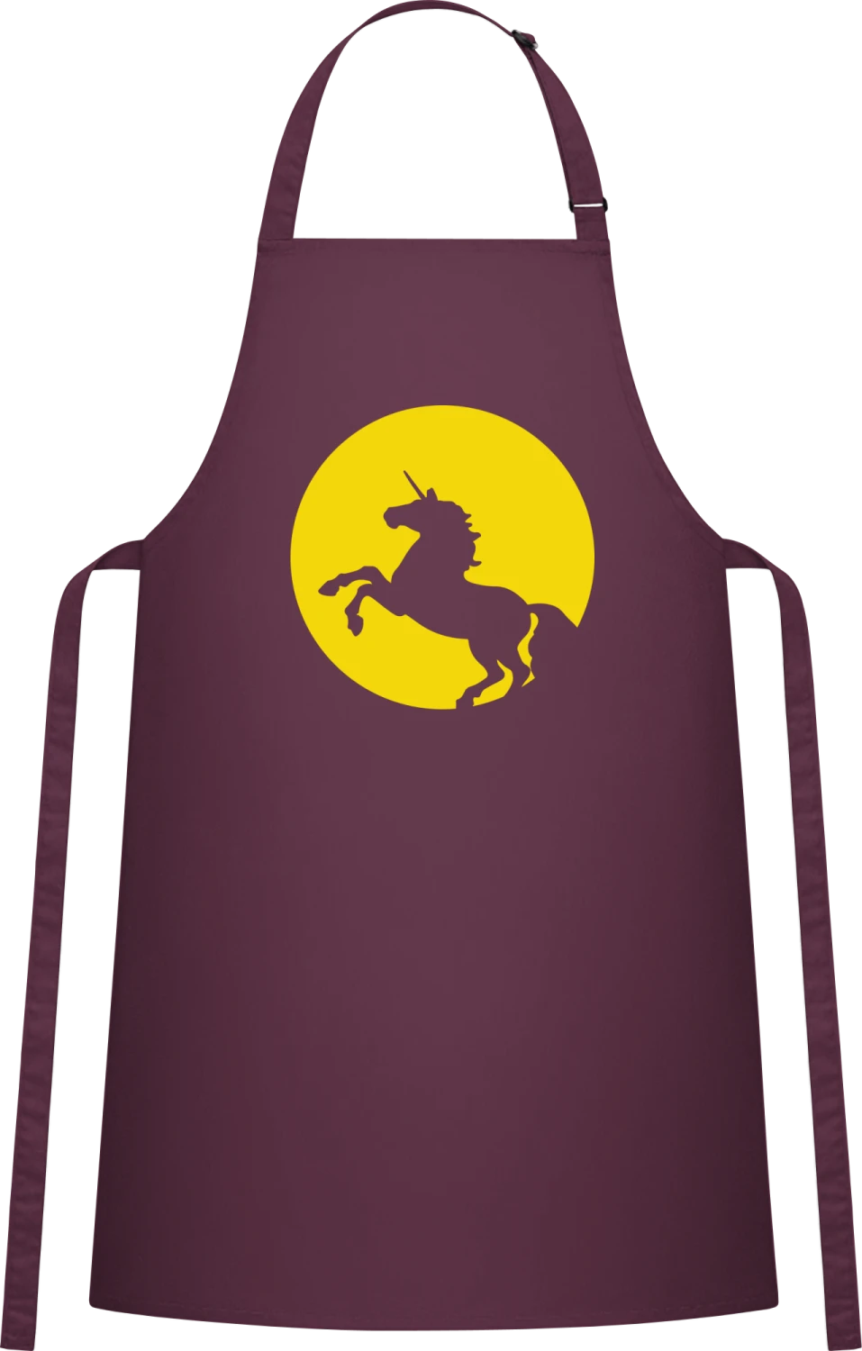 Unicorn Moonlight Shining - Aubergine Cotton Bib Apron - Front