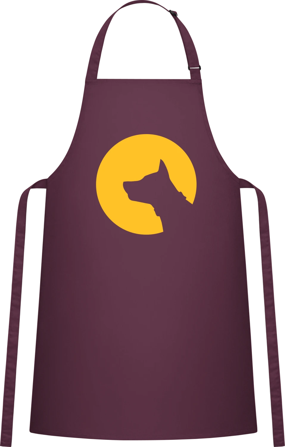 Dog Silhouette In The Moon - Aubergine Cotton Bib Apron - Front