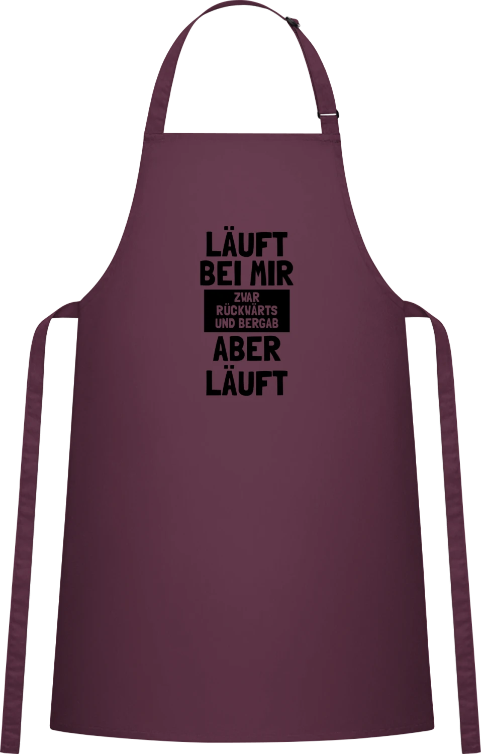 Läuft bei mir, zwar rückwärts und bergab - Aubergine Cotton Bib Apron - Front