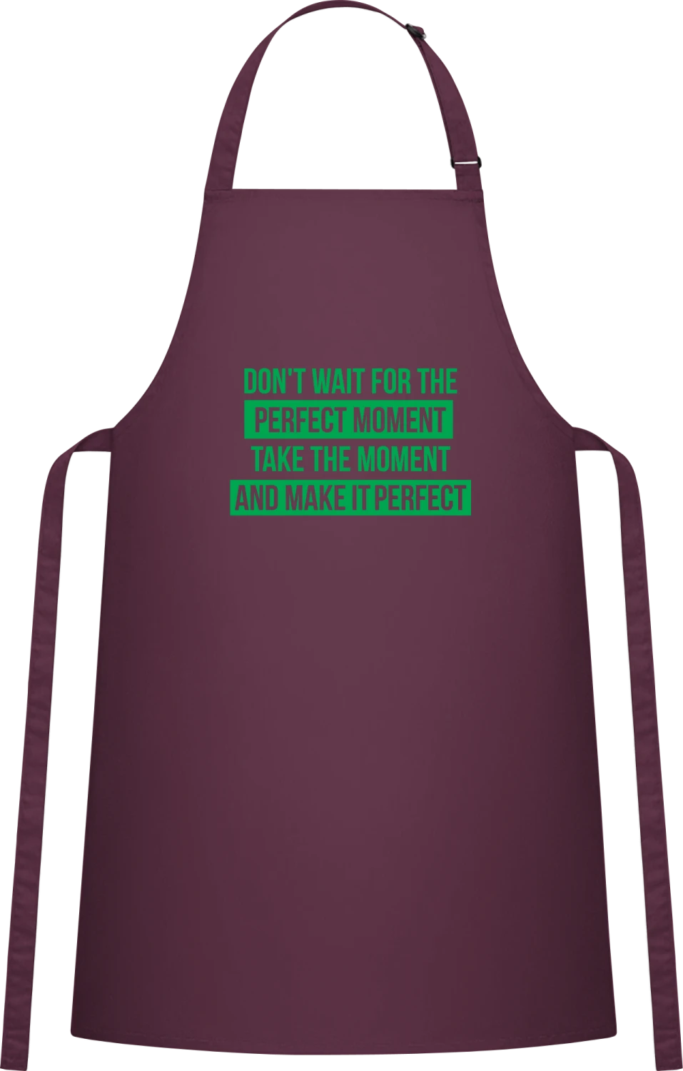 Don't Wait For The Perfect Moment - Aubergine Cotton Bib Apron - Front